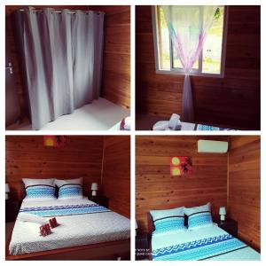 four pictures of a bedroom with a bed and a window at Le ptit coin mont vert in Saint-Pierre