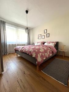 a bedroom with a large bed and a window at Lichte Wohnung zum Wohlfühlen in Bastheim