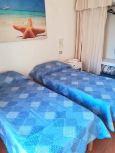 a bedroom with a blue bed with a starfish on the wall at Visit San Teodoro in San Teodoro