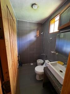 a bathroom with a toilet and a sink at Marvoi resort in Hunza Valley