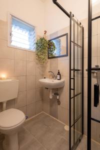 a bathroom with a toilet and a sink at Green Emerald in Haifa +13 photos