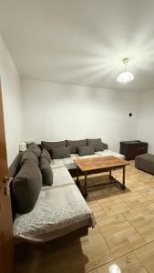 a living room with a couch and a table at Ulëz Nature Apartment in Ulëz