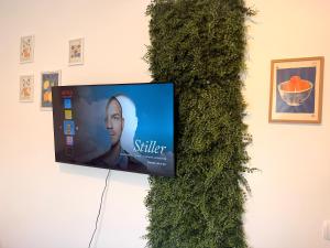 a flat screen tv hanging on a wall next to a ivy at Apartments Chloe - Top 5 in Hollabrunn