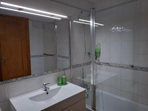 a bathroom with a sink and a shower at Apartamento Benasque -La Granja -B in Benasque