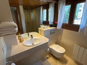 ein Badezimmer mit Waschbecken und Toilette in der Unterkunft Hotel Els Puis in Esterri d'Àneu + 45 Fotos