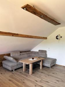 a living room with a couch and a table at Agroturystyka Rzepedka - Szarówka in Rzepedż