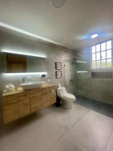 a bathroom with a toilet and a sink and a shower at Condo in Puerto Plata in San Felipe de Puerto Plata +15 photos