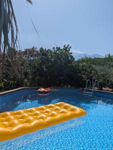 a pool with a yellow couch in the middle of it at Casa Malù in SantʼAlfio