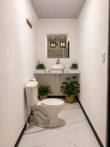 a bathroom with a toilet and a sink at Anluka House mono araña in Puerto Jiménez