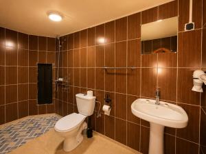 a bathroom with a toilet and a sink at Auberge Restaurant Zahra in Boumalne Dades