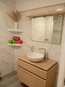 a bathroom with a sink and a mirror on a counter at Estudios 71 Sardinero RH - Santander in Santander