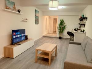 a living room with a couch and a tv at Estudios 71 Sardinero RH - Santander in Santander
