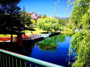 a view of a river with a bridge over it at Malhada Do Rei Mountain House in Pampilhosa da Serra