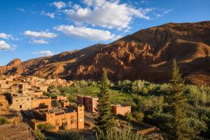 a small town in the mountains with buildings and trees at Auberge Restaurant Zahra in Boumalne Dades