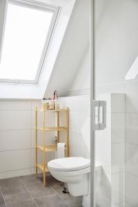 a bathroom with a toilet and a window at Hof Türke in Moritzburg +70 photos