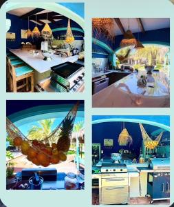 a collage of pictures of a kitchen with a pineapple decoration at Chambre d'hôtes in Ondara