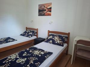 a room with two beds and a chair in it at Sandra Apartmani 2 in Zaostrog
