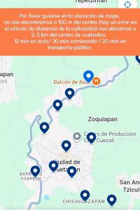 a map showing the locations of uber spheres at Yolcehuikalli - Loft Cuetzalan in Cuetzalán del Progreso +1 photo