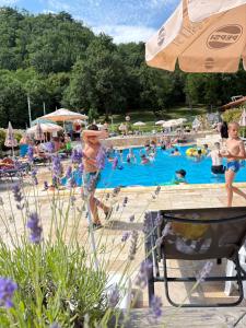 a group of people swimming in a swimming pool at Clisura Dunarii - Pensiunea Casa Creta in Liborajdea +22 photos