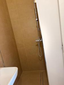 a bathroom with a shower with a toilet at Two Bedroom Moyoni Apartment in Mchamba Wima +8 photos