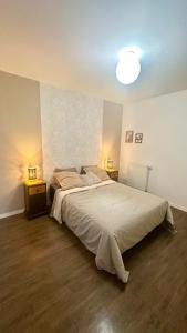 a bedroom with a large bed and two night stands at Rotamagus Officiel in Rouen