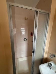 a bathroom with a shower and a sink at Corrib View Villa - Guest Accomodation in Cong