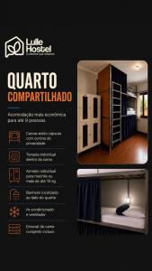 a flyer for a bedroom with a bed and a cabinet at Lulle Hostel - Congonhas - Expo - Interlagos - Morumbi in São Paulo