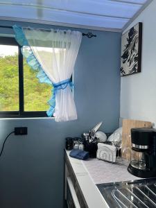 a kitchen with a window and a counter top at Ecoesferas Glamping in La Ese