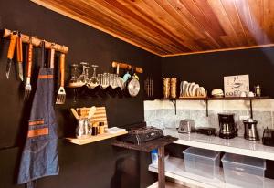 a kitchen with a stove and a counter with utensils at Casa Atelier AXM in Salento