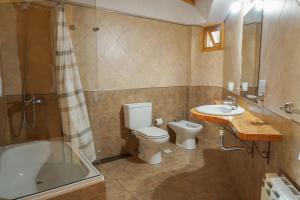 a bathroom with a toilet and a sink and a shower at Nuestro Lugar in San Martín de los Andes +57 photos