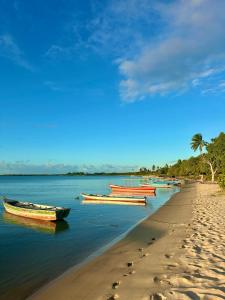 a group of boats sitting on the shore of a beach at Casa Super Paradise in Rio Tinto