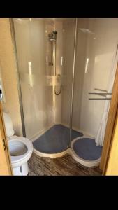 a shower stall with a toilet in a bathroom at Кемпер дом in Chişinău