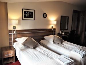 pokój hotelowy z dwoma łóżkami i telewizorem w obiekcie Villa Masoneria w Łodzi