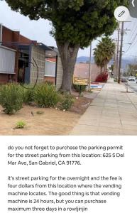 a screenshot of a flyer for a parking permit at Palm Cabin in San Gabriel