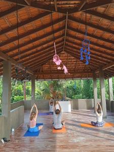 a group of people doing yoga in a pavilion at Om yoga Shala Beruwala - Yoga & Sound Healing in Beruwala