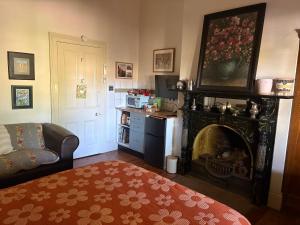 ein Wohnzimmer mit Kamin und eine Küche in der Unterkunft Kombacy in Irymple