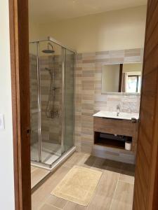a bathroom with a shower and a sink at Hôtel Atiapiti in Opoa +47 photos