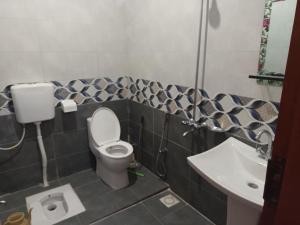 a bathroom with a toilet and a sink at Nursery Lodge Guest House in Karachi
