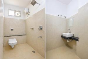 two pictures of a bathroom with a toilet and a sink at Super Hotel O Gorakhpur Railway Junction Road Golghar Formerly RR Inn in Gorakhpur +25 photos