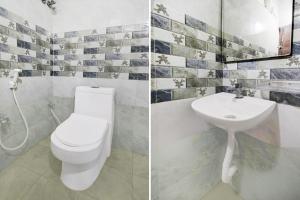 two pictures of a bathroom with a toilet and a sink at Super Collection O DLF CyberCity Hyderabad Formerly Key Suites in Kondapur