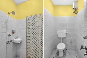 two pictures of a bathroom with a toilet and a sink at Hotel O Bangur Kolkata Formerly The Avenue Inn in Nager Bazaar