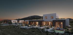a rendering of a villa in the desert at dusk at Parian Chronicle Hotel Paros, Destination by Hyatt in Kampos Paros