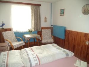 ベネツコにあるBenecko 131のベッドルーム1室(ベッド1台、椅子2脚、窓付)