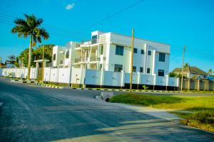 a white house on the side of a road at Obama Apartments in Mbweni