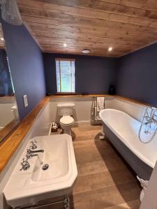a bathroom with a tub and a sink and a toilet at Badgers Bolt in Avington