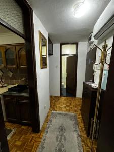 a room with a kitchen with a sink and a door at TAMARIS Apartment in Subotica +14 photos