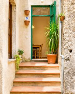an entrance to a house with a green door and stairs at Bella Maratea in Maratea +2 photos