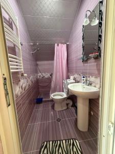 a pink bathroom with a sink and a toilet at cottage in tsemi (Borjomi) in Borjomi +38 photos
