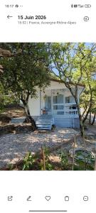 two pictures of a house with a tree at La cabane provençale in Chamaret +11 photos