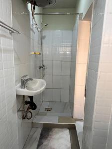 a bathroom with a sink and a shower at ELISAM Cabin 2 in Kitwe